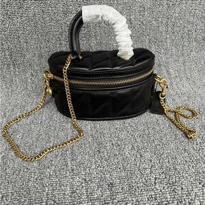 Coach Black Quilted Leather Crossbody Bag with Gold Chain